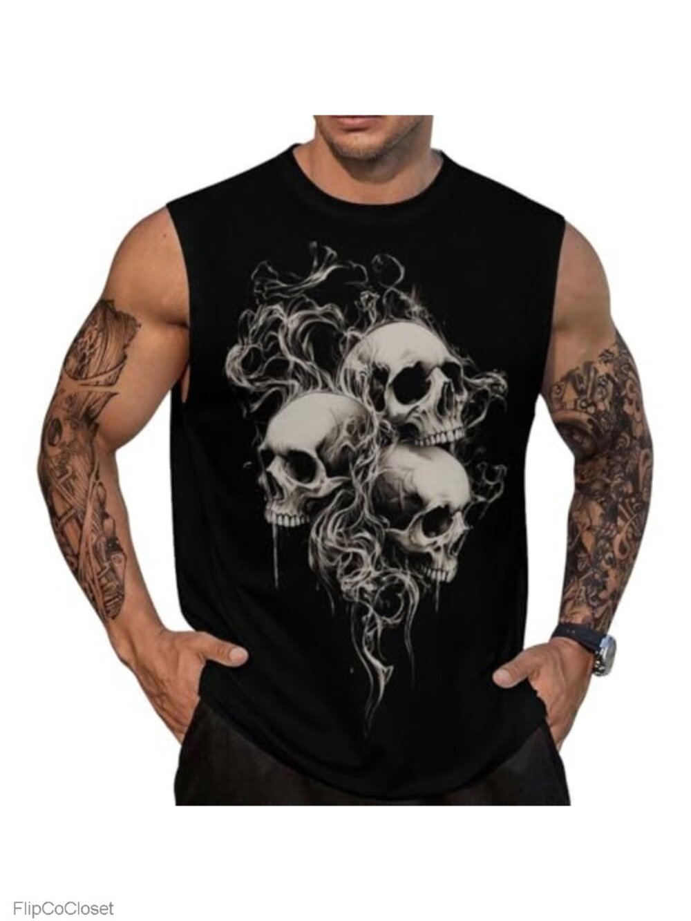 Mens Polyester Spandex Graphic Tank Top Sleeveless Muscle Gym Shirt